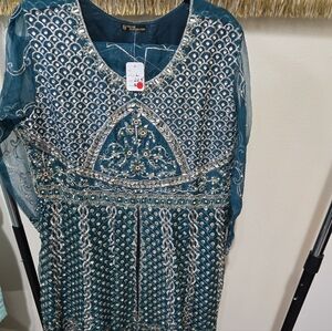 Embellished Teal Women's Dress by